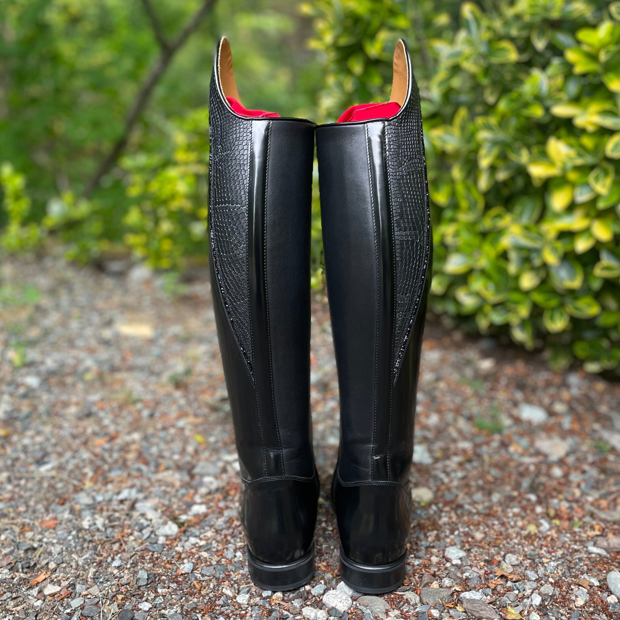 DeNiro Bellini Dressage Boot - Brushed Black with Mica Regal and Swarovski Jet Fineline