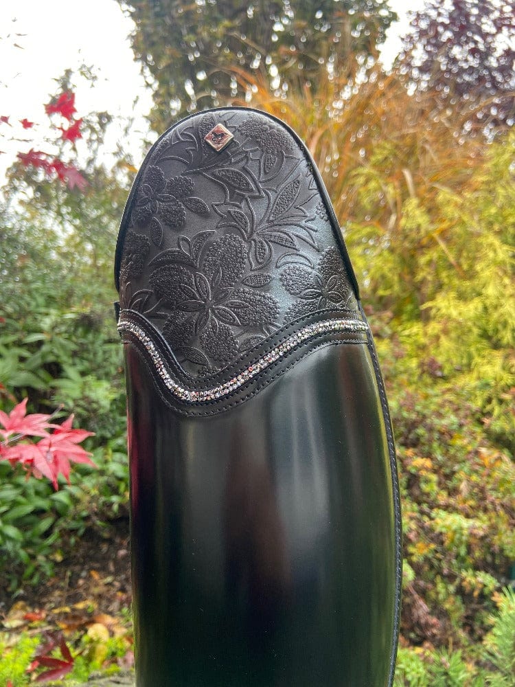 Custom DeNiro Raffello Dressage Boot - Brushed Black with Erika Greta Grey and Swarovski Fineline
