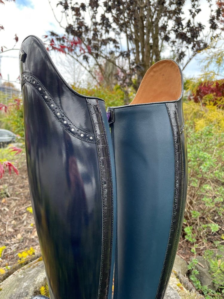 Custom DeNiro Bellini Dressage Boot - Brushed Blue with Punching & Swarovski