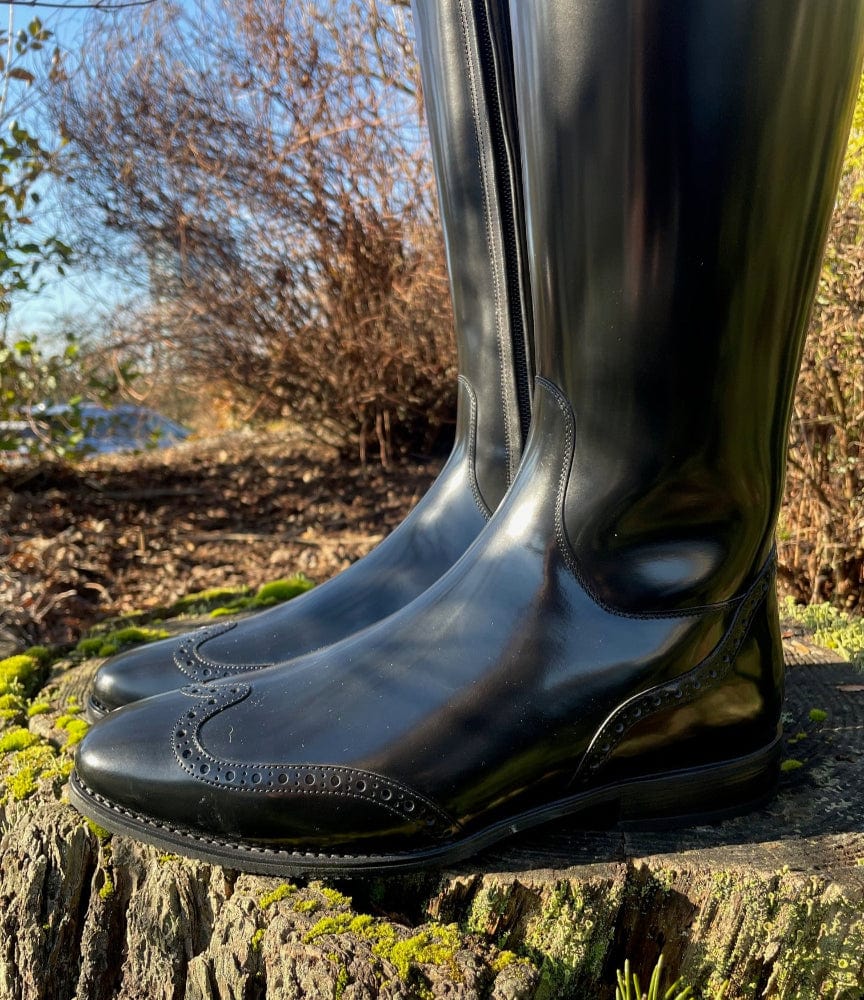 Custom DeNiro Winter Bellini Dressage Boot - Black Brushed with Rondine & Tommaso Punching