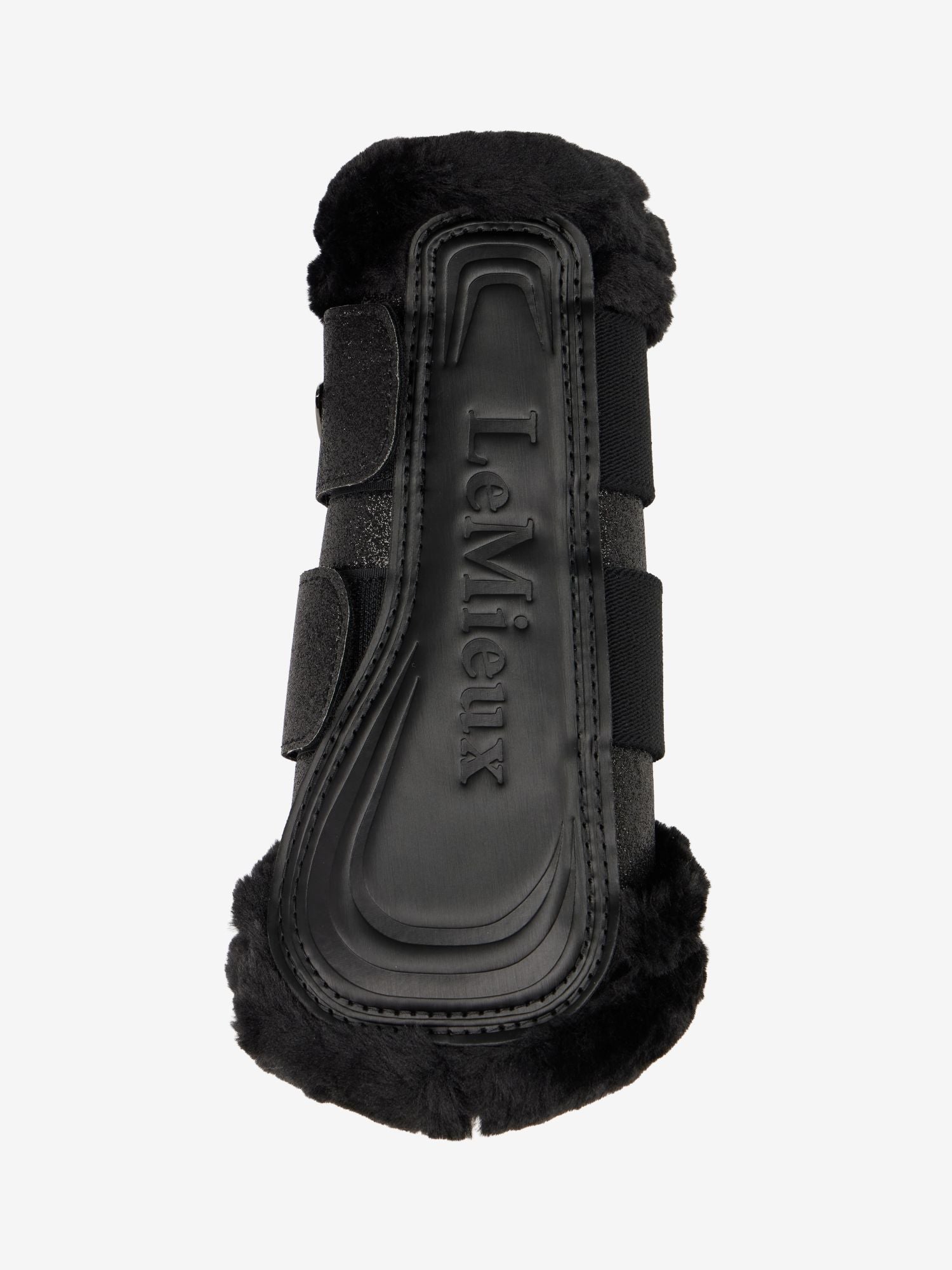 Black horse leg guard with 'L&M' branding on a white background