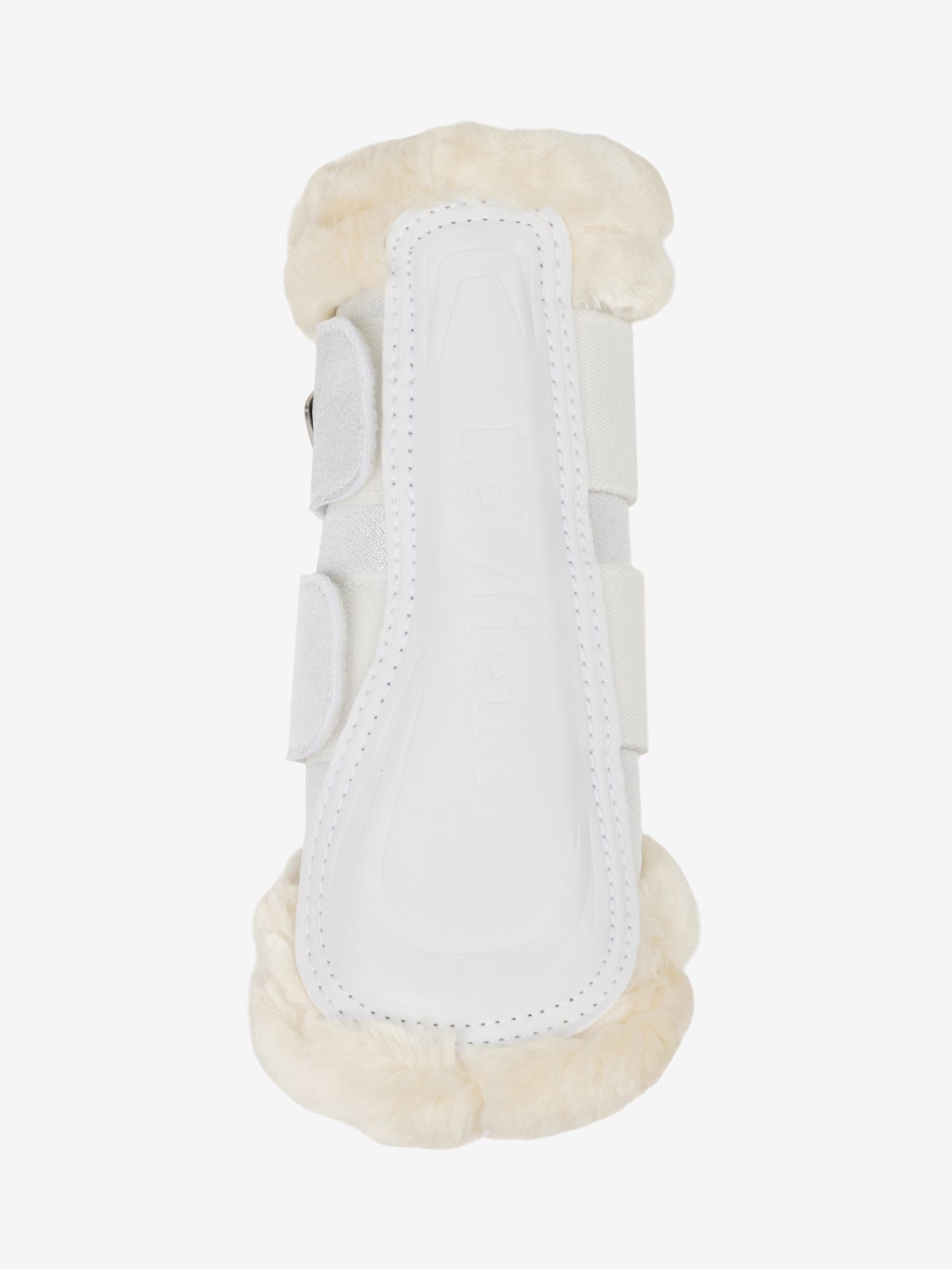 White protective boot with fur trim on a white background