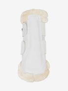 White protective boot with fur trim on a white background