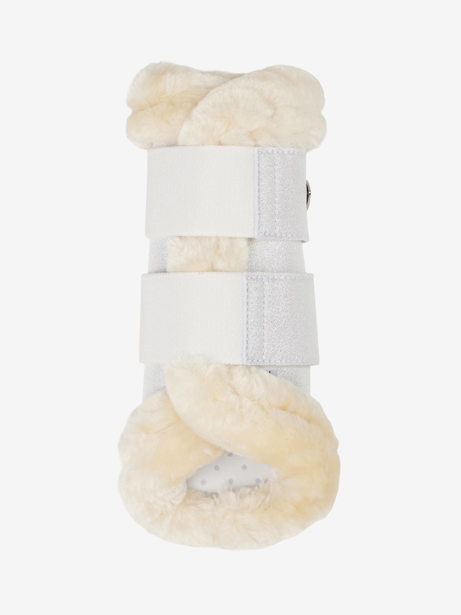 White bandage with beige fur-like material on a white background