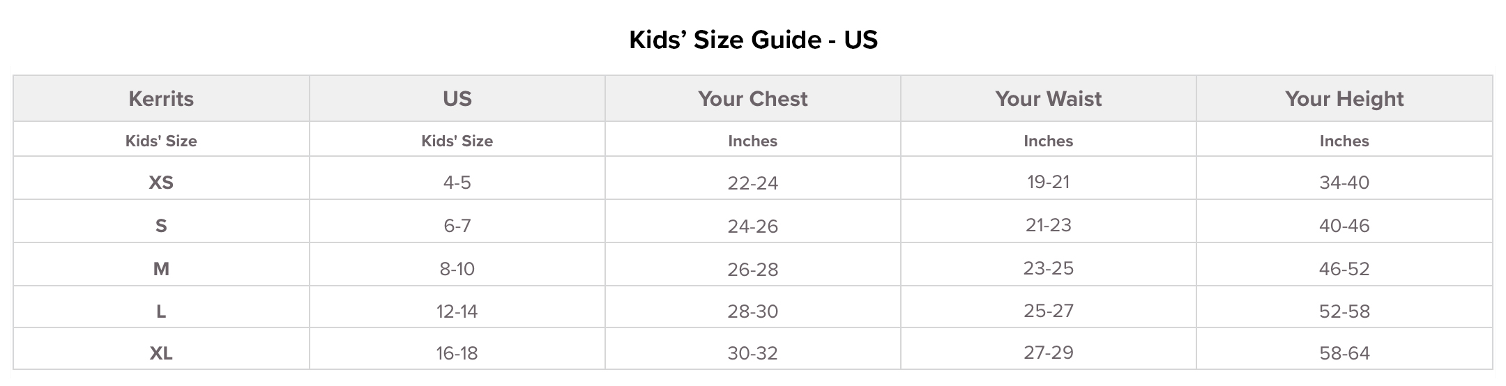 size chart