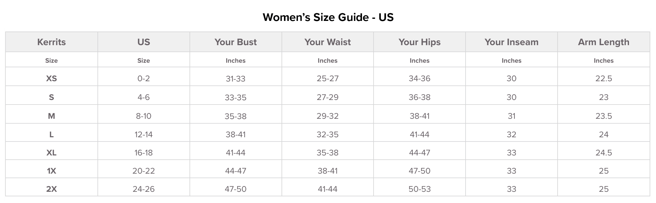 size chart