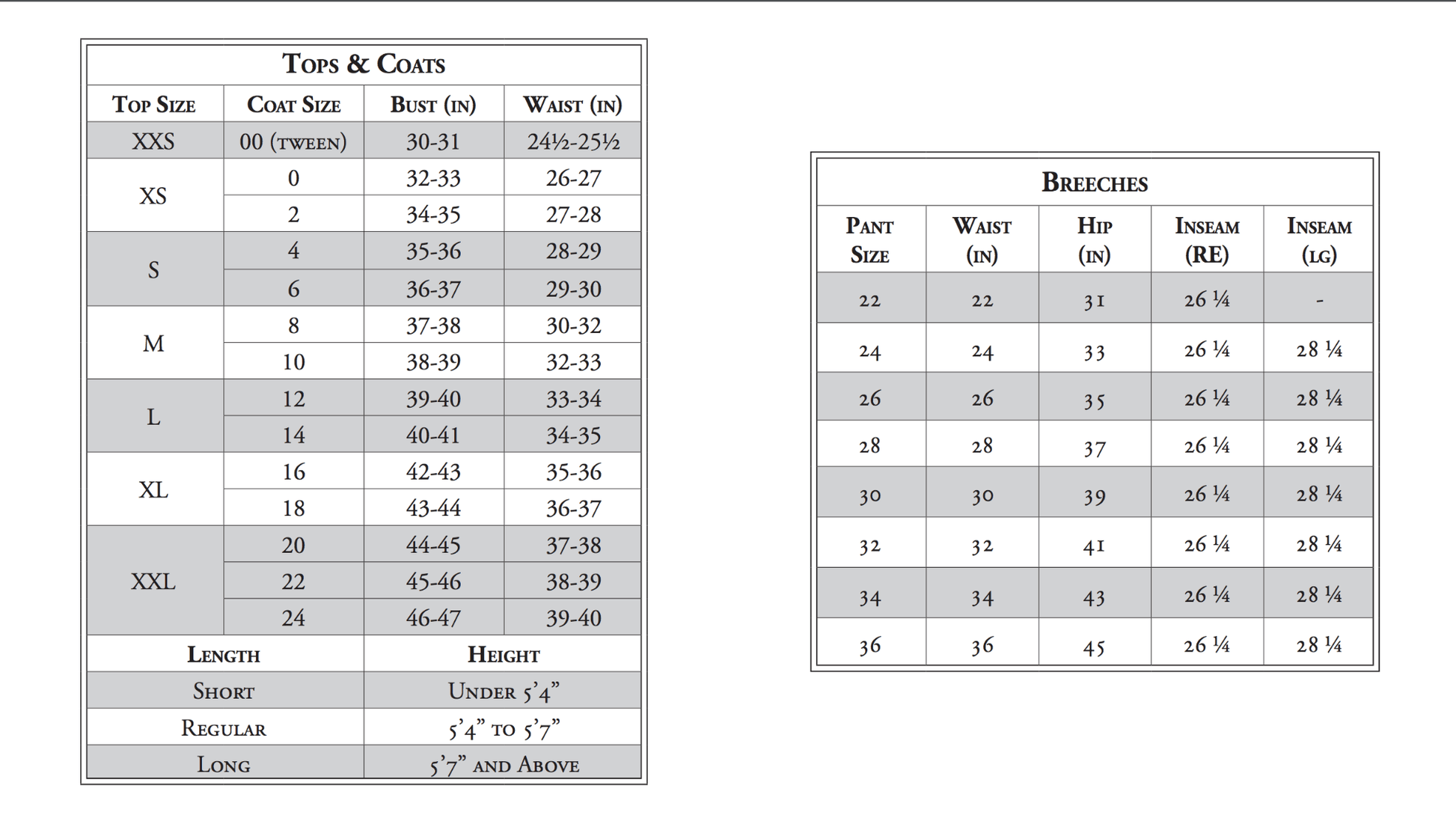 size chart