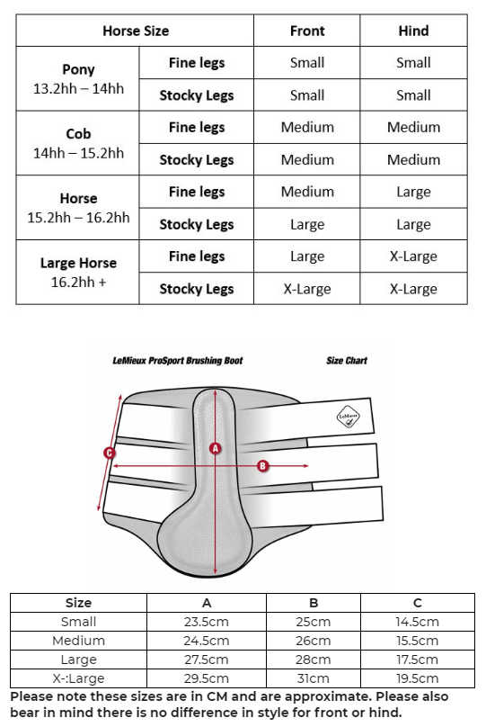 lemieux brushing boot size chart