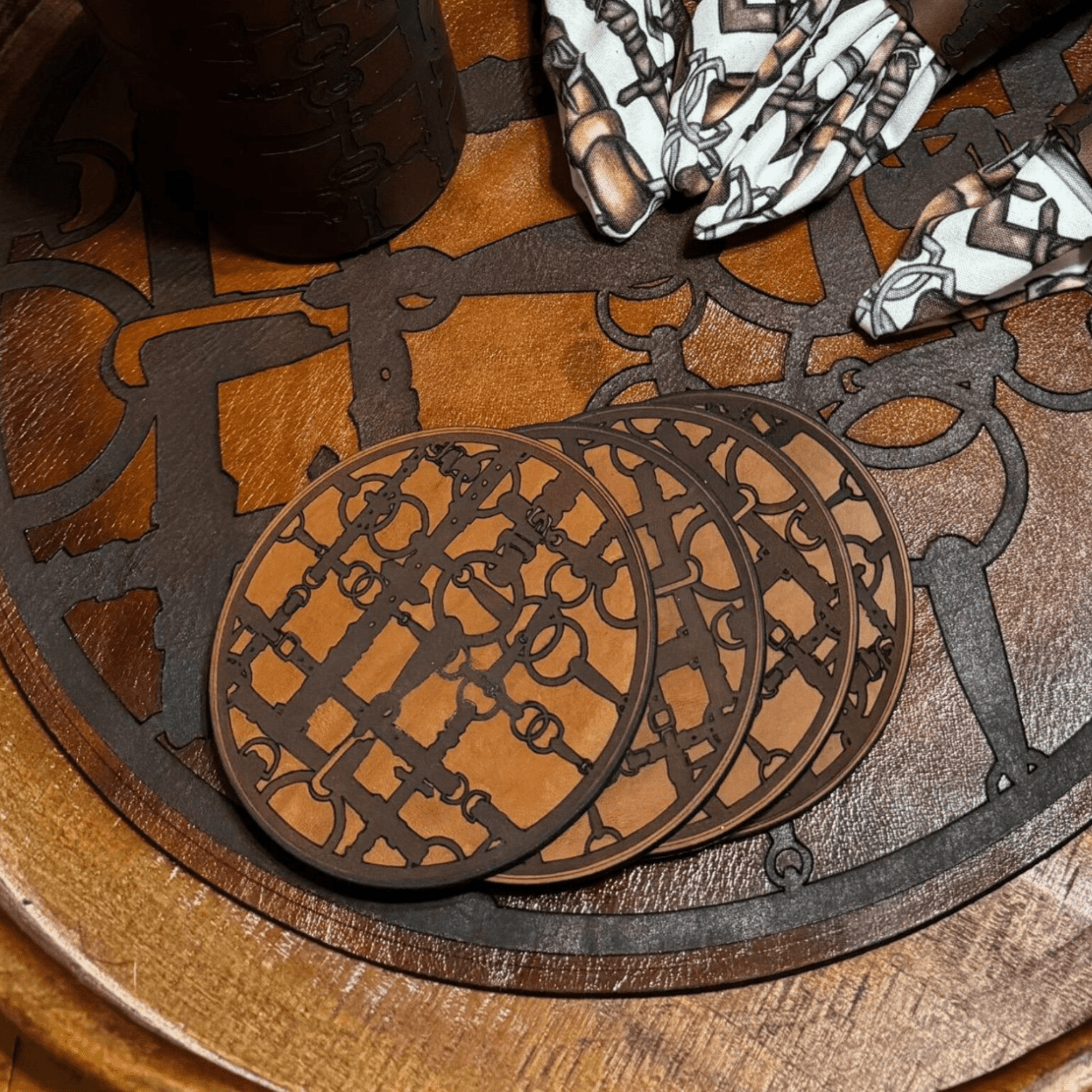Leather Equestrian Snaffle Bit Design Coaster - Set of 4 - Thumbnail 2