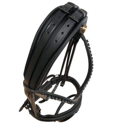 *Otto Schumacher Munchen Feel Good Rolled Snaffle Bridle with **NEW** Nightline Black Hardware and Curly Black  - Horse