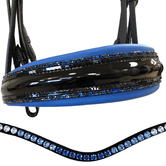 Otto Schumacher Tokyo Double Bridle with Black Patent and Blue Fineline - Horse