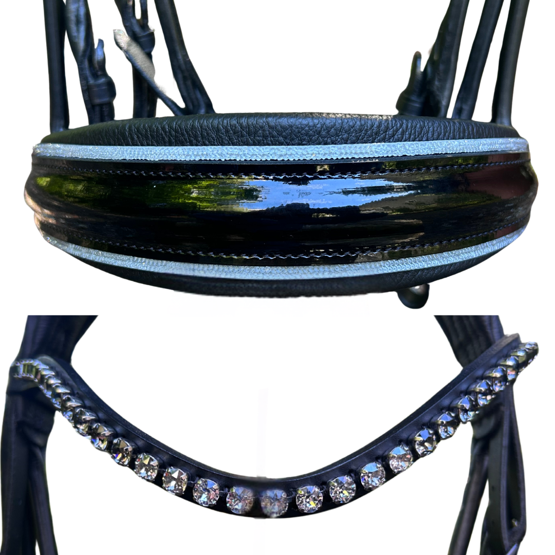 Otto Schumacher Munchen Feel Good Roundstyled Double Bridle - Night Line With Patent Black Crystal Shading