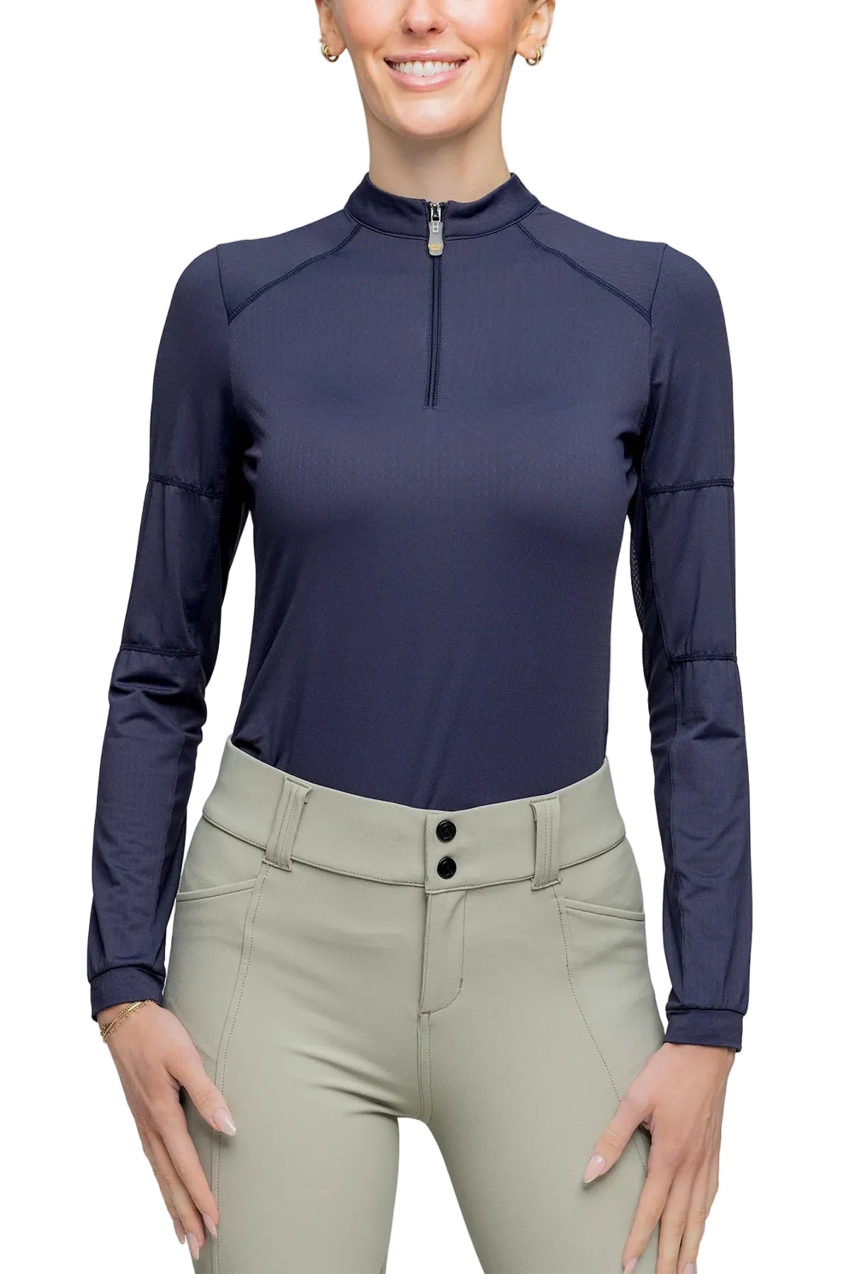 Kastel Denmark Paneled Long Sleeve 1/4 Zip Sun Shirt - Navy