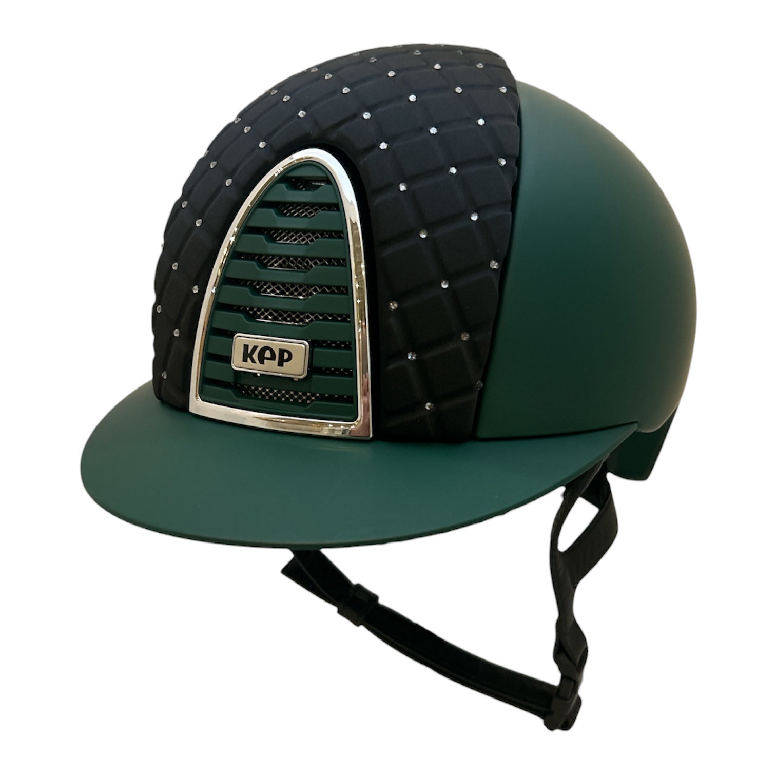 KEP Cromo 2.0 Textile Green Jaguar with Black Satin Cross Front Insert Helmet