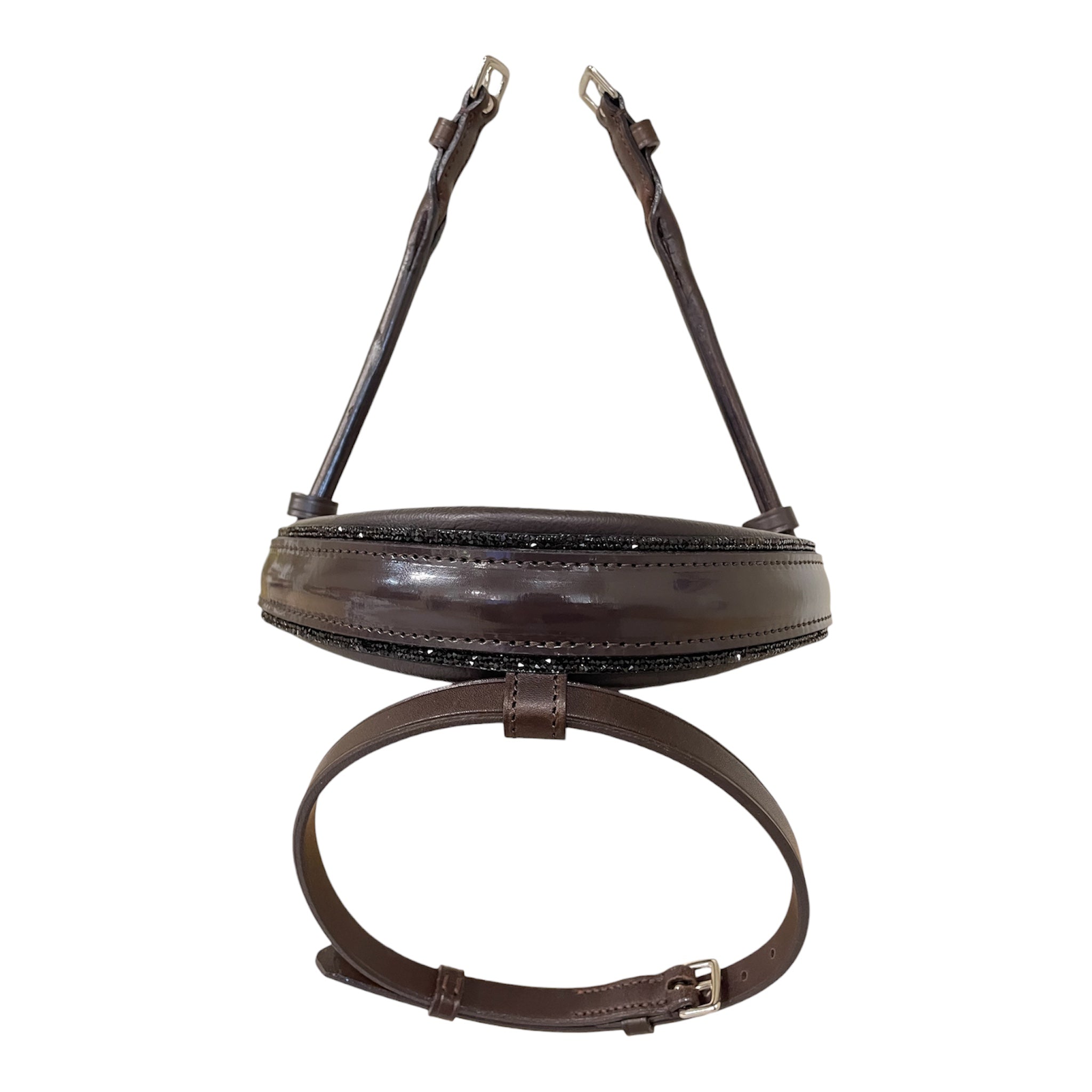Otto Schumacher Bellevue Chocolate Snaffle Caveson in Patent Brown with Fineline