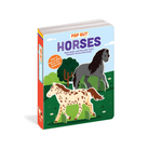 Children's book titled 'Pop Out Horses' with illustrations of horses on a white background