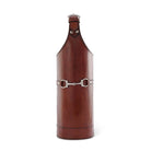 Brown leather flask with silver clasp on a white background
