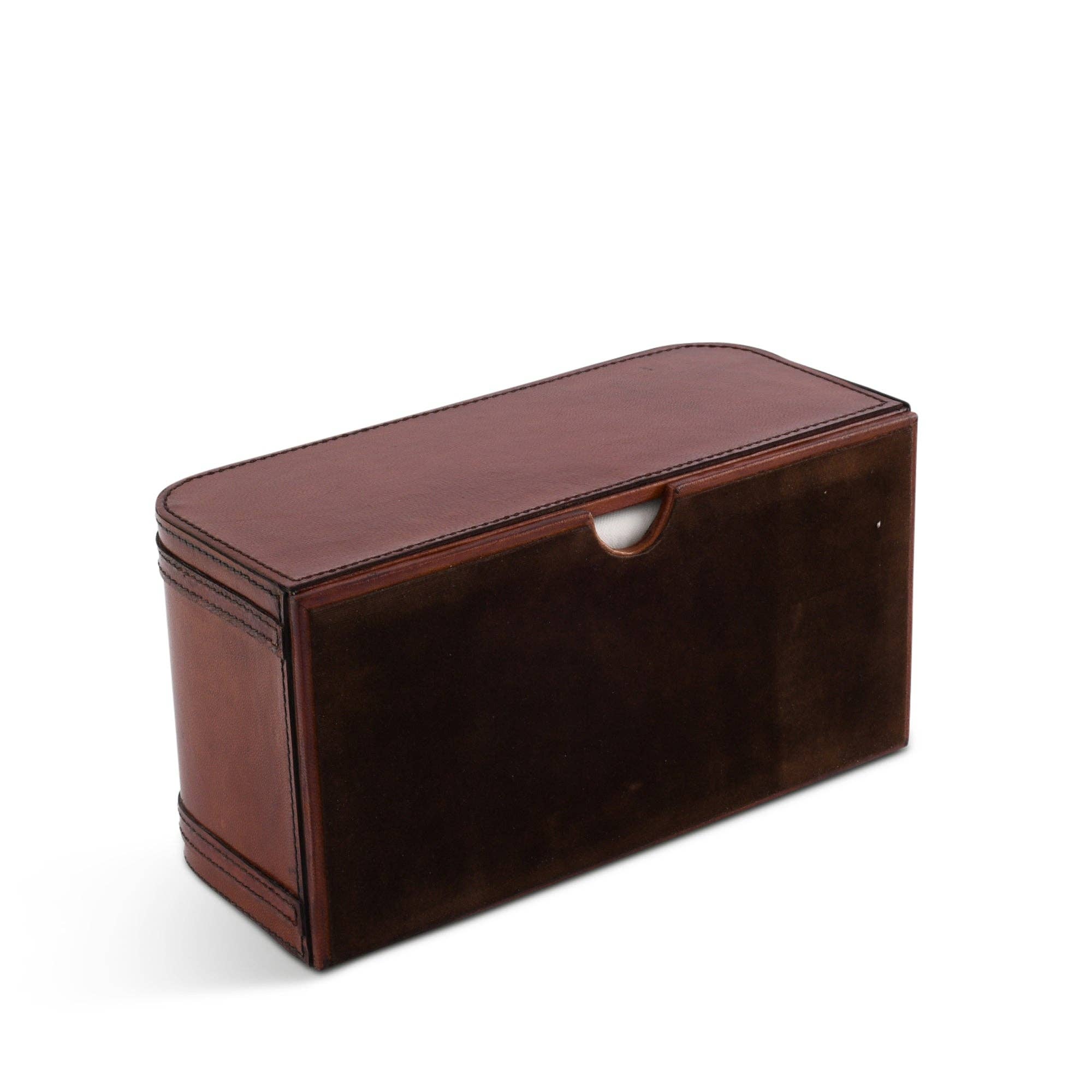 Brown leather jewelry box on a white background