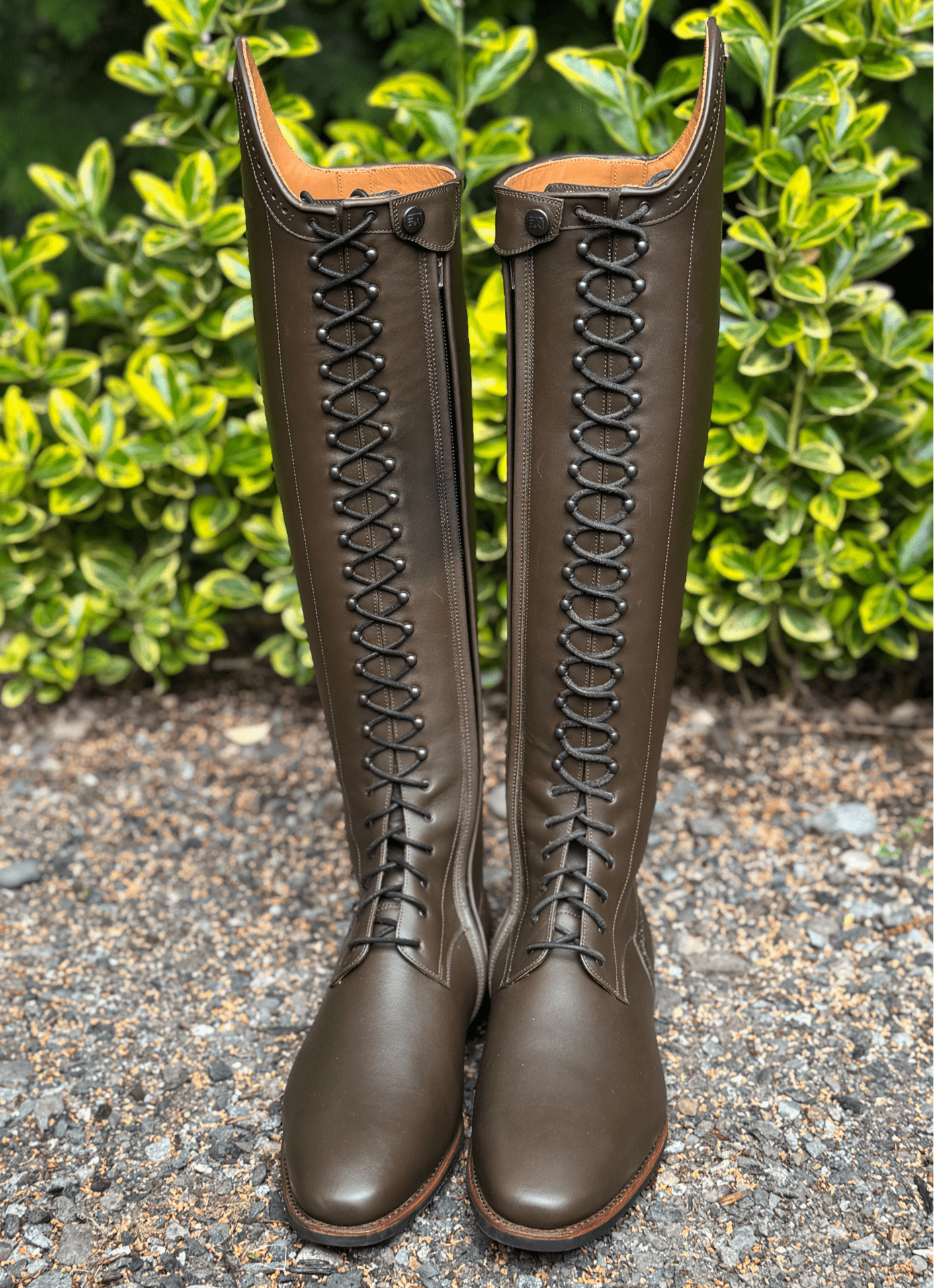 DeNiro Tintoretto Full Lace Dressage Boots - Do Green Calfskin with Tommaso punching