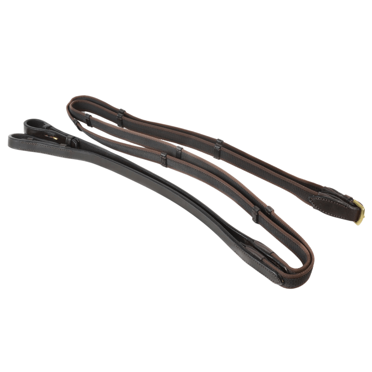 Bridle 2 Fit Flat Antislip Reins with Stoppers - Havanna