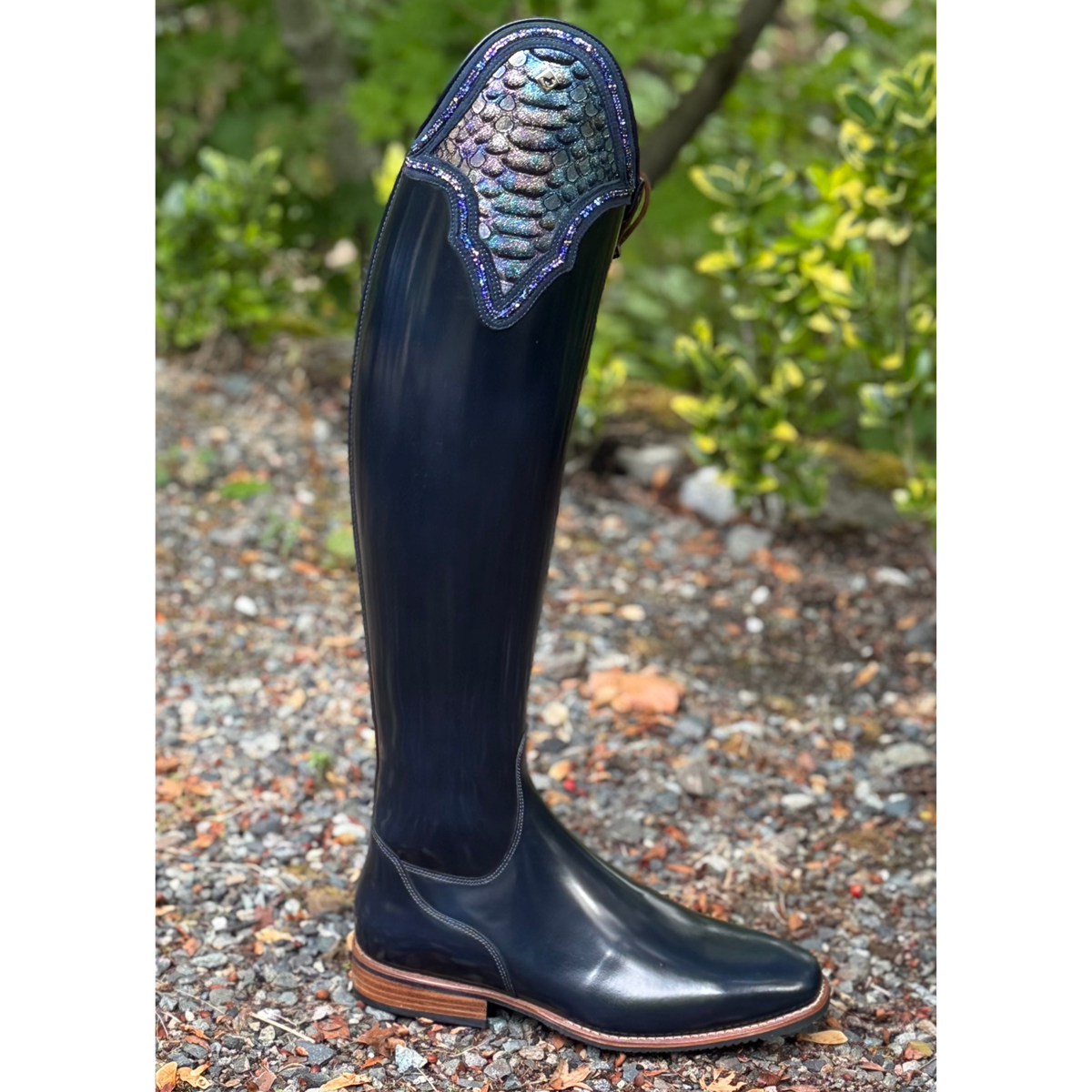 DeNiro Bellini Dressage Boot - Brushed Blue with Mystic Piton Top
