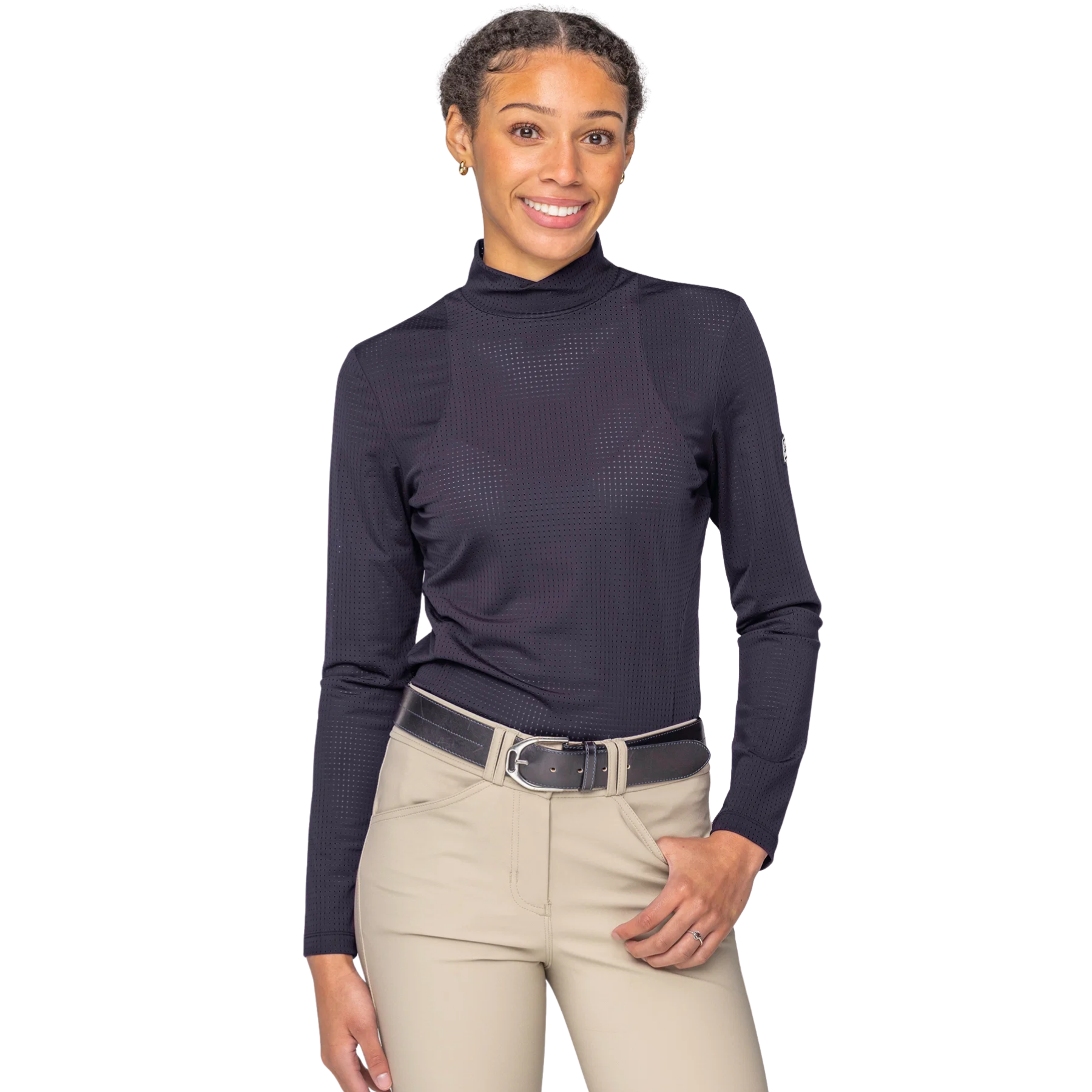 Kastel Denmark Perforated Mock Neck Long Sleeve Shirt