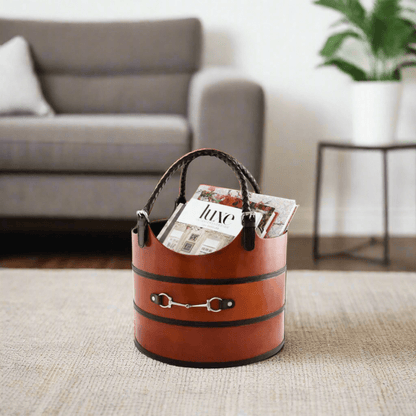 Leather Bit Magazine Basket