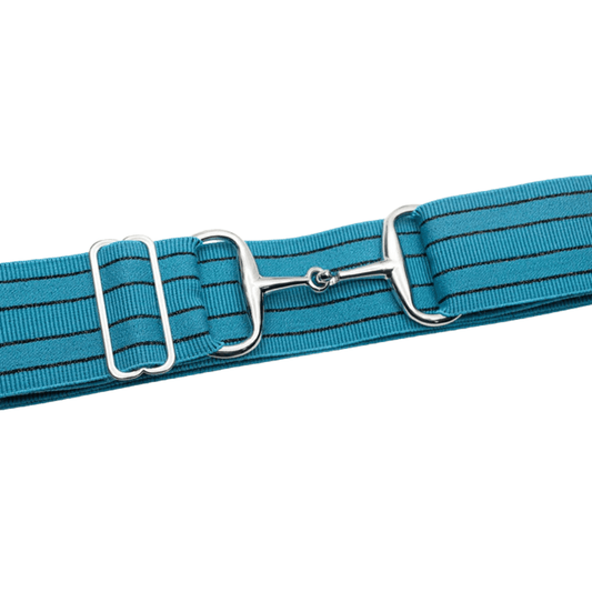 Ellany 2" Snaffle Elastic Belt - Teal Stripes & Silver