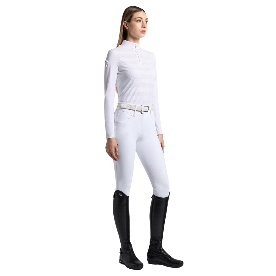 Cavalleria Toscana Perforated Jersey Long Sleeve Training Polo - White