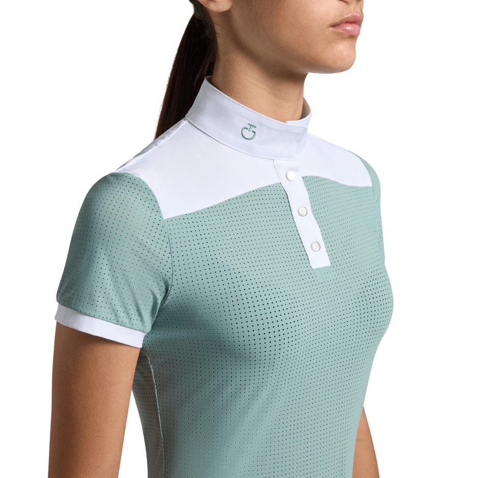 Cavalleria Toscana Junior Perforated Jersey Inserts Short Sleeve Competition Shirt - Light Teal