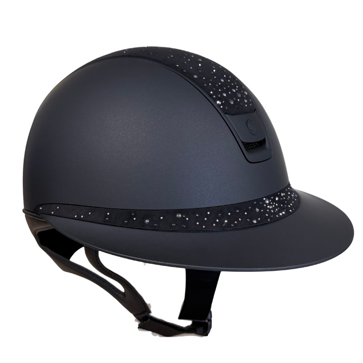 Samshield Miss Shield Shadowmatt V2 Riding Helmet - Black with Crystal Fine Rock Top & Front Band
