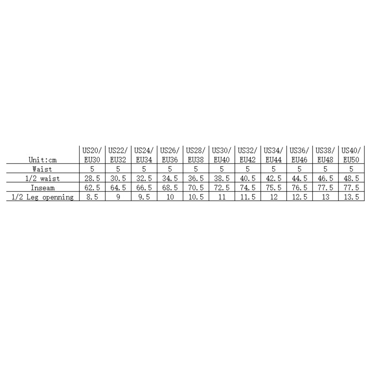 Criniere Size Chart