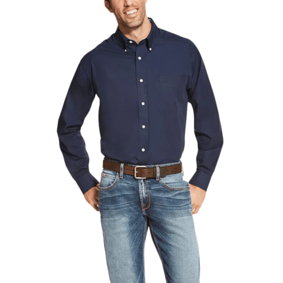 Ariat Men's Wrinkle Free Solid Shirt - Navy Blue