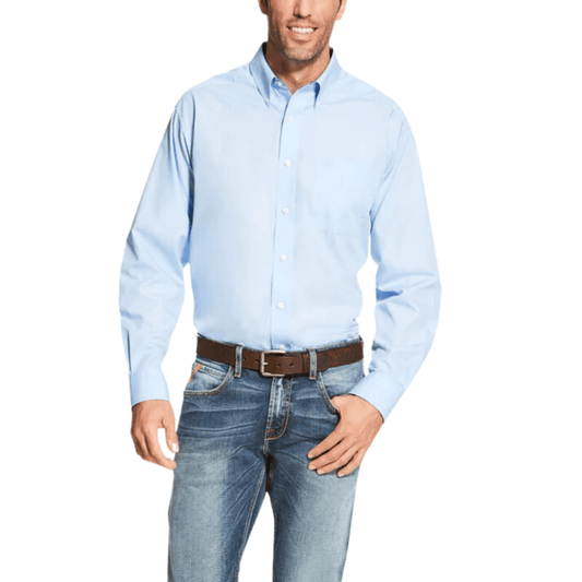 Ariat Mens Wrinkle Free Solid Shirt - Light Blue