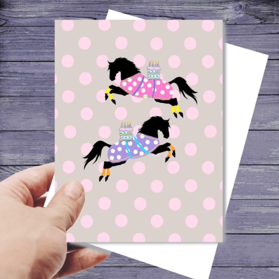 Birthday Card - Polka Dot Horses with Cakes