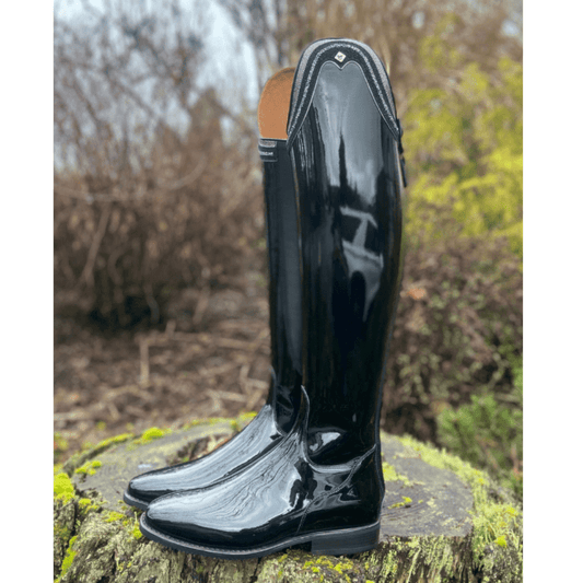 Custom DeNiro Volta Dressage Boot - Black Patent with Rondine Top