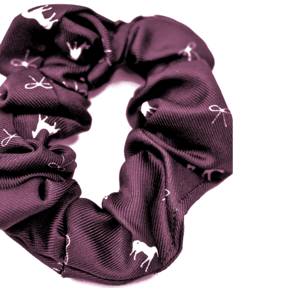 Spiced Equestrian Pony Print Hair Scrunchie - Plum