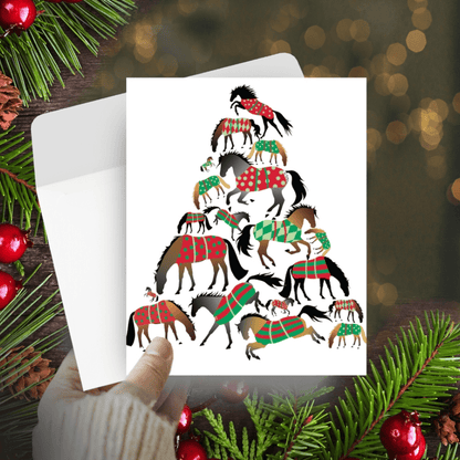 Christmas Card - Xmas Tree Blanketed Horses