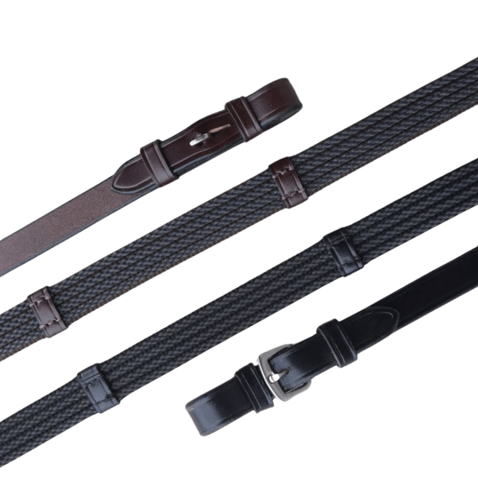 Red Barn Special Grip Reins With Stops - Black