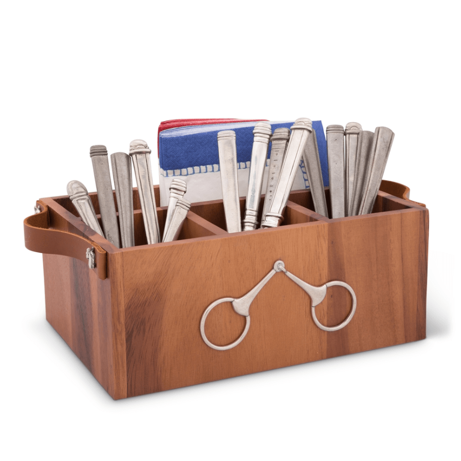 Horse Bits Flatware Caddy with Leather Handles