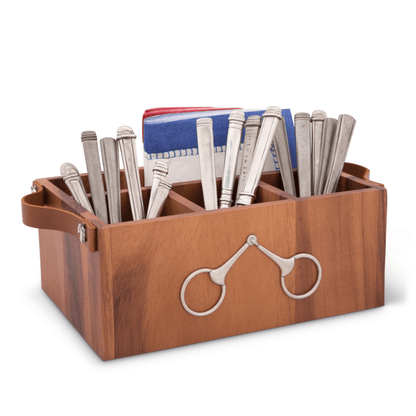 Horse Bits Flatware Caddy with Leather Handles