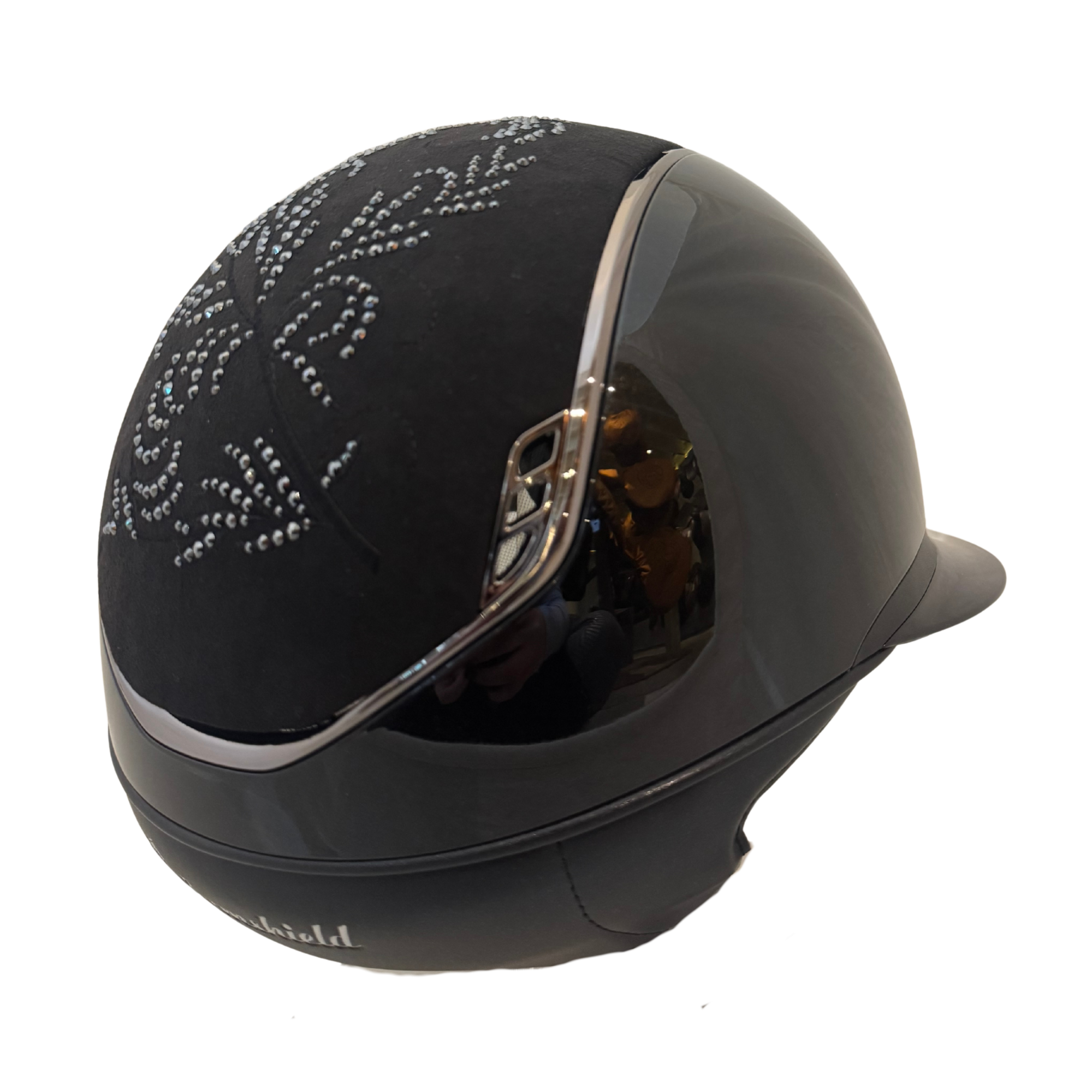Samshield 2.0 Miss Shield Black Gloss With Flower Swarovski Top & Chrome Black Trim Shadowgloss Helmet