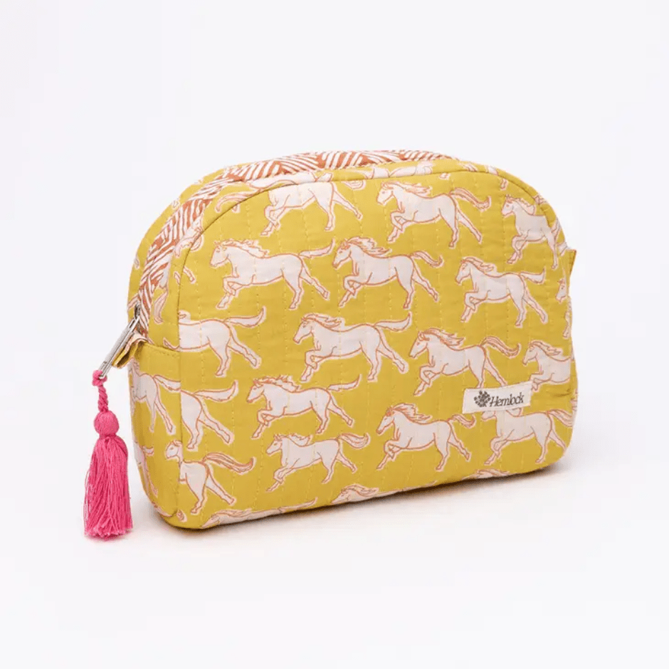 Small Quilted Scallop Zipper Pouch - Horses
