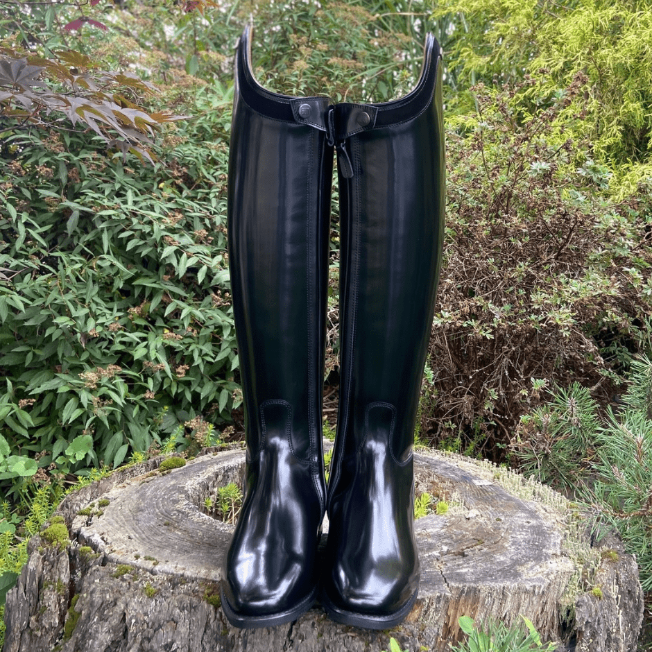 Custom DeNiro Raffaello Dressage Boot - Black Brushed With Camoscio Rondine Top