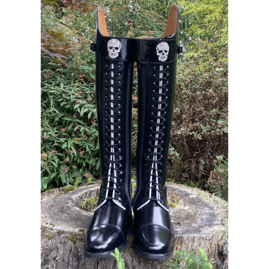 Custom DeNiro Tintoretto Dressage Boot - Brushed Black with Swarovski Skull Buckle