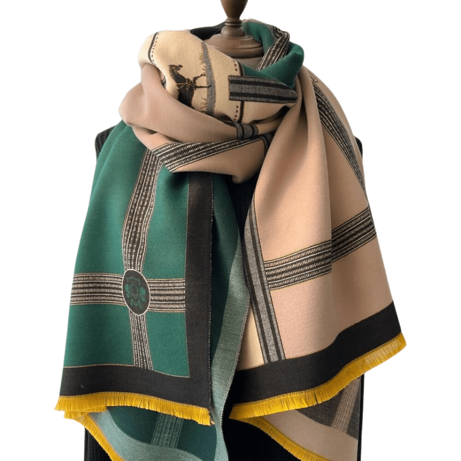 Reversible Wrap/Artisan Shawl - Green & Tan 