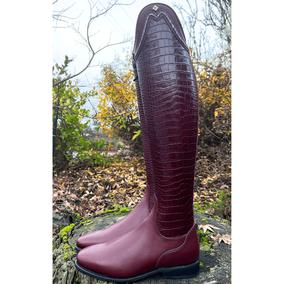 Custom DeNiro Bellini Dressage Boots - Mosto Malibu with Chrome Crystal Rondine Top