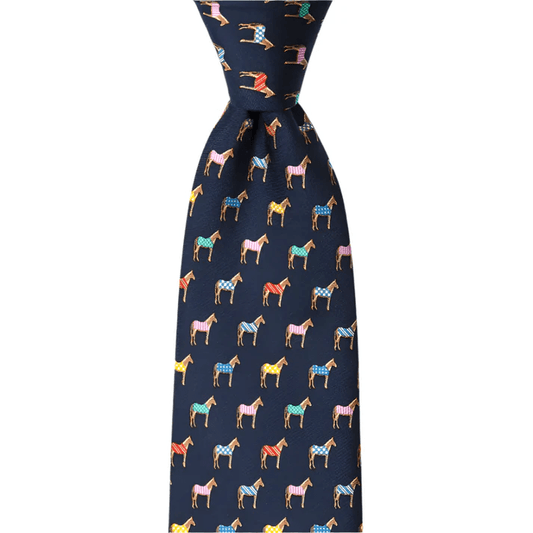 Equestrian Men's Necktie - Horse Blankets Navy