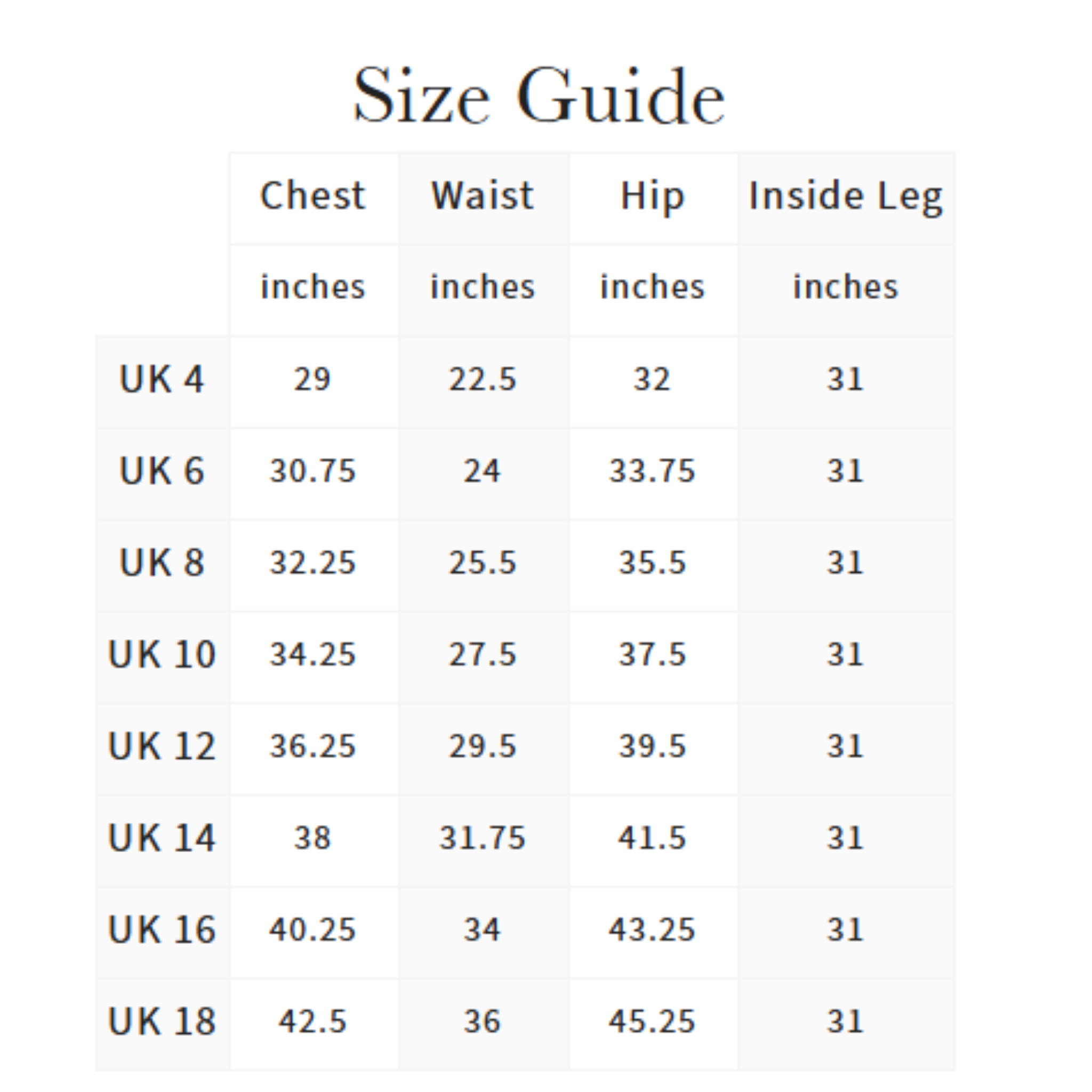 LeMieux Size Chart