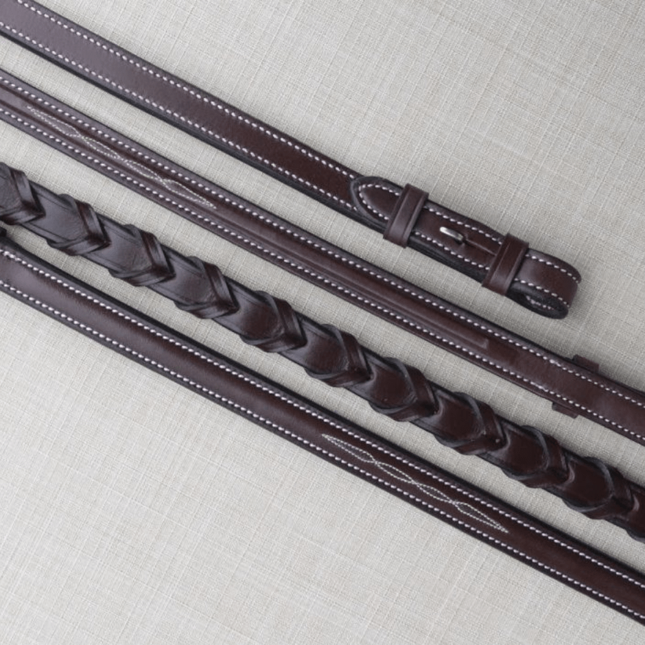 Black Oak 5/8" Round Raised Fancy Laced Reins - Brown